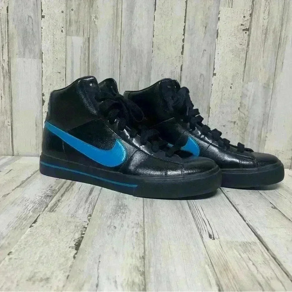 Nike Other - Nike Sweet Classic High Patent Black Turquiose size 9